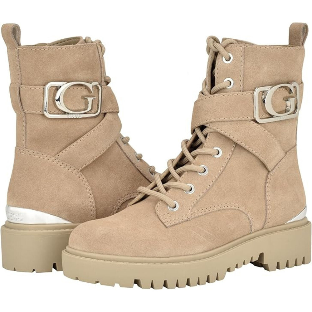 Guess Orana Women's US 8 Taupe Suede Round Toe Ankle Combat Boots LION684